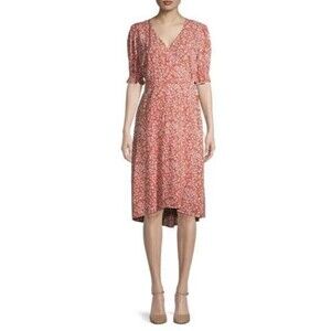 Time And Tru Women’s Woven Wrap Dress, Orange Saffron Floral, XXL (20)